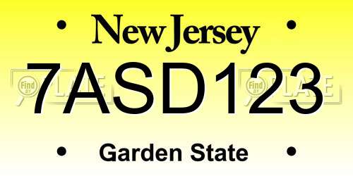 7ASD123 New Jersey License Plate