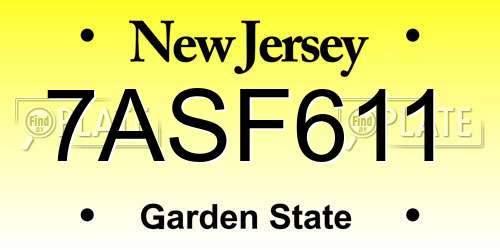 7ASF611 New Jersey License Plate