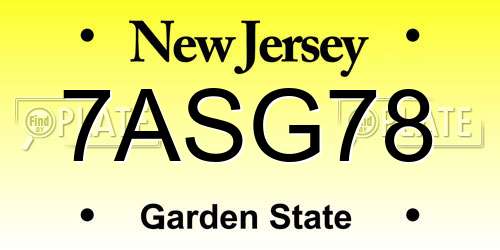 7ASG78 New Jersey License Plate
