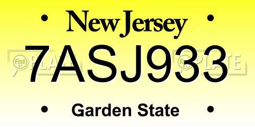 7ASJ933 New Jersey License Plate