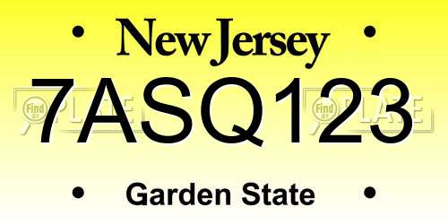 7ASQ123 New Jersey License Plate