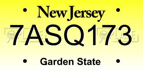 7ASQ173 New Jersey License Plate