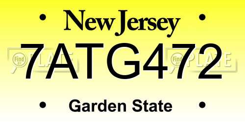 7ATG472 New Jersey License Plate