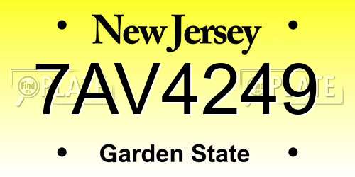7AV4249 New Jersey License Plate