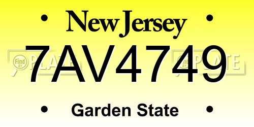 7AV4749 New Jersey License Plate