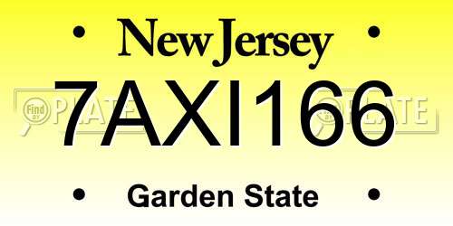 7AXI166 New Jersey License Plate