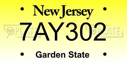 7AY302 New Jersey License Plate