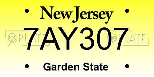 7AY307 New Jersey License Plate