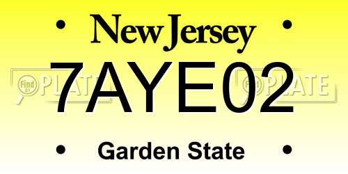 7AYE02 New Jersey License Plate
