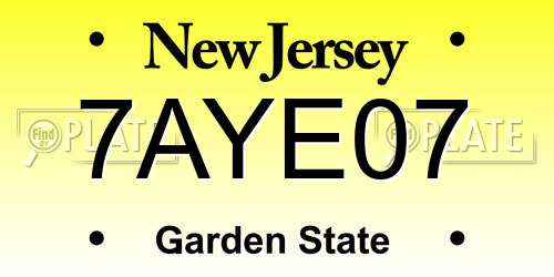 7AYE07 New Jersey License Plate