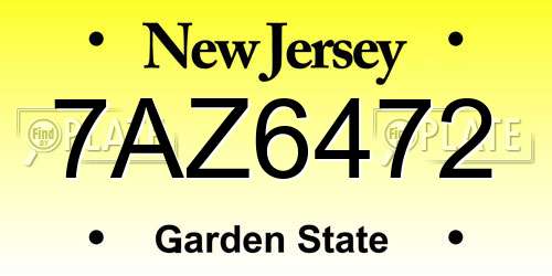 7AZ6472 New Jersey License Plate