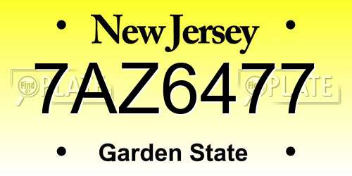7AZ6477 New Jersey License Plate