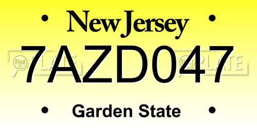 7AZD047 New Jersey License Plate