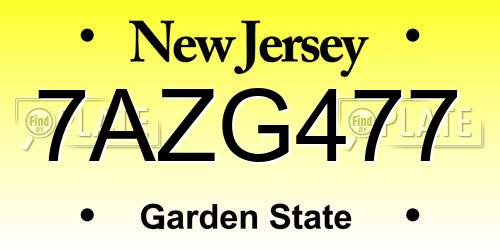 7AZG477 New Jersey License Plate