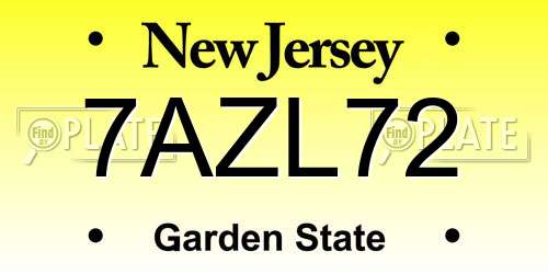 7AZL72 New Jersey License Plate