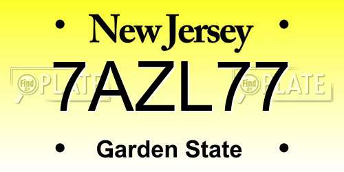 7AZL77 New Jersey License Plate