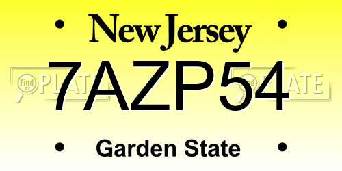 7AZP54 New Jersey License Plate