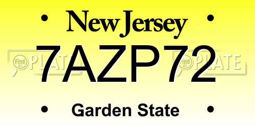 7AZP72 New Jersey License Plate
