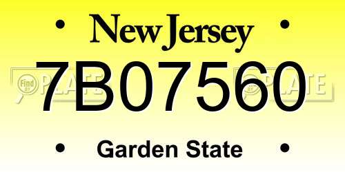 7B07560 New Jersey License Plate