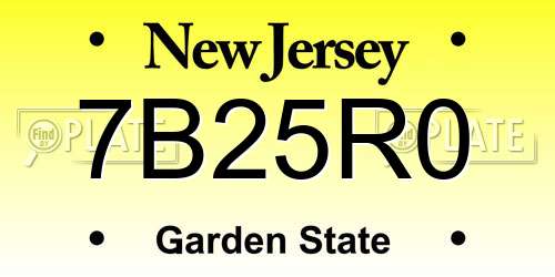 7B25R0 New Jersey License Plate