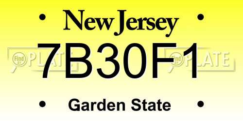 7B30F1 New Jersey License Plate