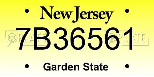 7B36561 New Jersey License Plate