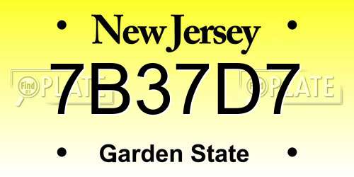 7B37D7 New Jersey License Plate