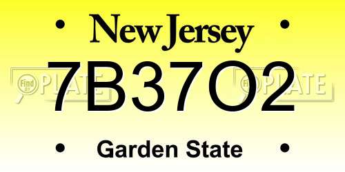 7B37O2 New Jersey License Plate