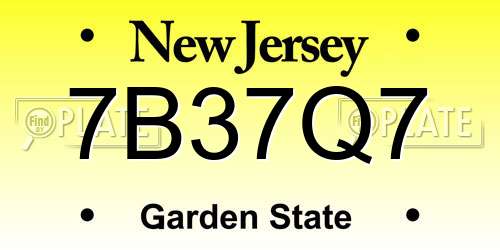 7B37Q7 New Jersey License Plate