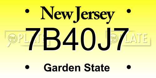 7B40J7 New Jersey License Plate