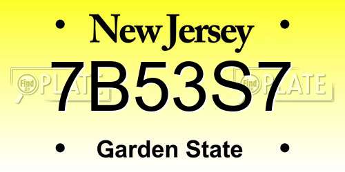 7B53S7 New Jersey License Plate