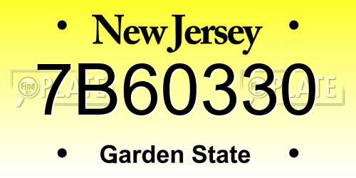 7B60330 New Jersey License Plate