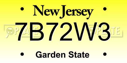 7B72W3 New Jersey License Plate