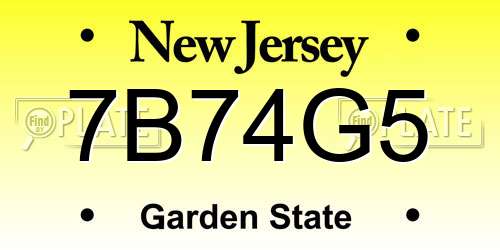 7B74G5 New Jersey License Plate