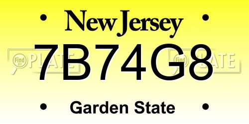 7B74G8 New Jersey License Plate