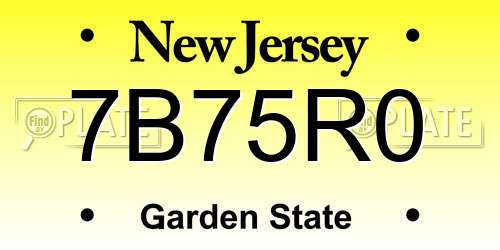 7B75R0 New Jersey License Plate