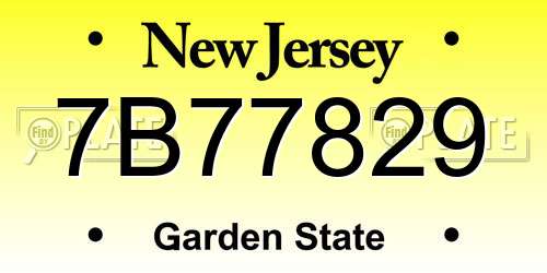 7B77829 New Jersey License Plate