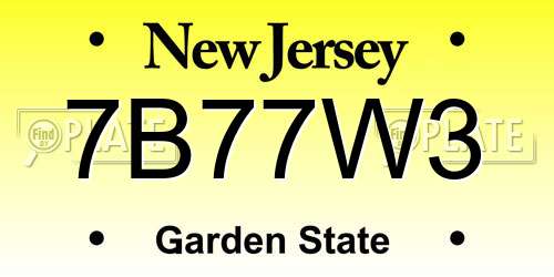 7B77W3 New Jersey License Plate