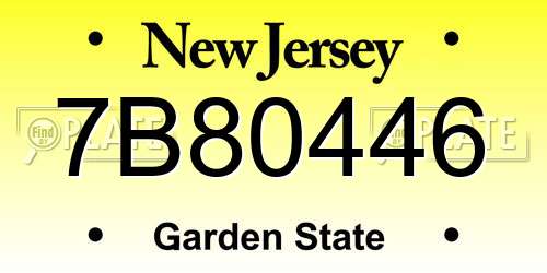 7B80446 New Jersey License Plate