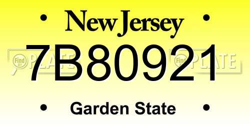 7B80921 New Jersey License Plate