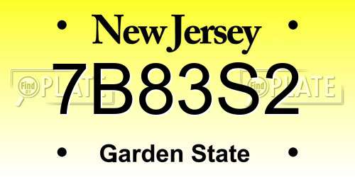 7B83S2 New Jersey License Plate