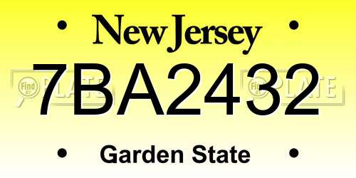 7BA2432 New Jersey License Plate