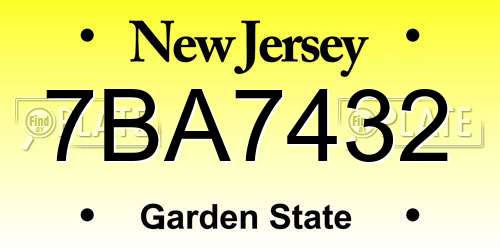 7BA7432 New Jersey License Plate