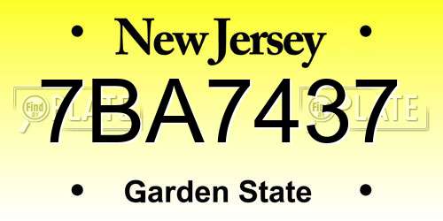 7BA7437 New Jersey License Plate