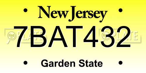 7BAT432 New Jersey License Plate
