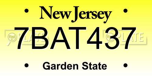 7BAT437 New Jersey License Plate