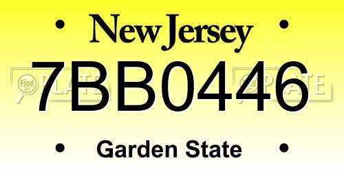 7BB0446 New Jersey License Plate