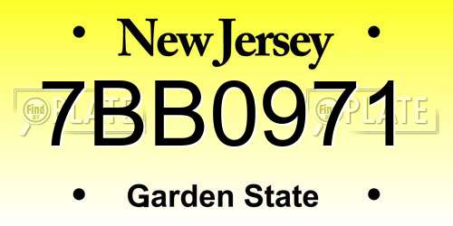 7BB0971 New Jersey License Plate