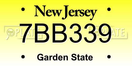7BB339 New Jersey License Plate