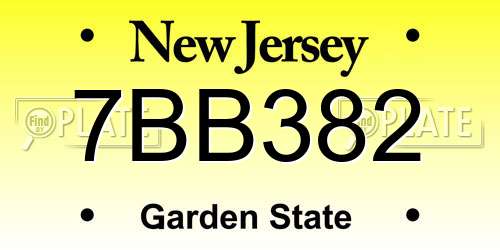 7BB382 New Jersey License Plate